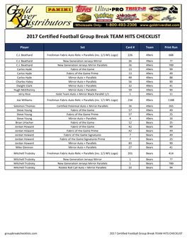 2017 Panini Certified Football Checklist