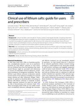 Clinical Use of Lithium Salts: Guide for Users and Prescribers