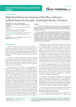 High Resolution Genotyping of Bacillus Anthracis Isolated from the Georgia- Azerbaijan Border Territory