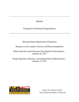 R00A03, MSDE Funding for Educational Organizations