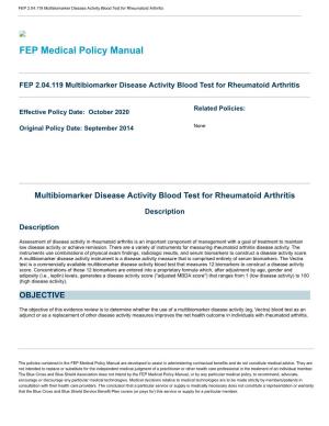 Multibiomarker Disease Activity Blood Test for Rheumatoid Arthritis