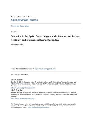 Education in the Syrian Golan Heights Under International Human Rights Law and International Humanitarian Law