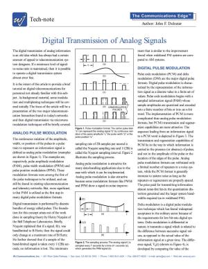 Digital Transmission of Analog Signals