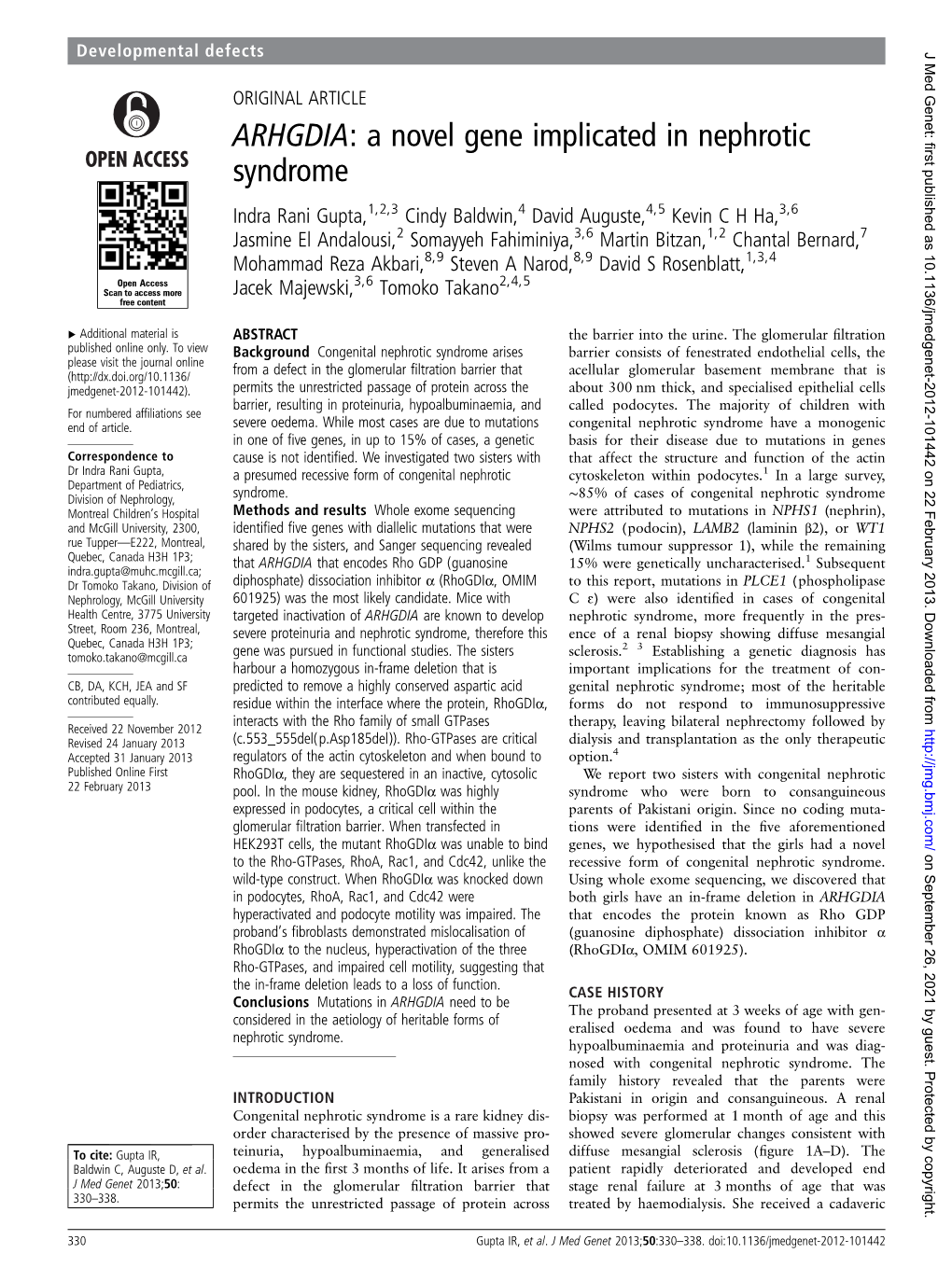 ARHGDIA: a Novel Gene Implicated in Nephrotic Syndrome