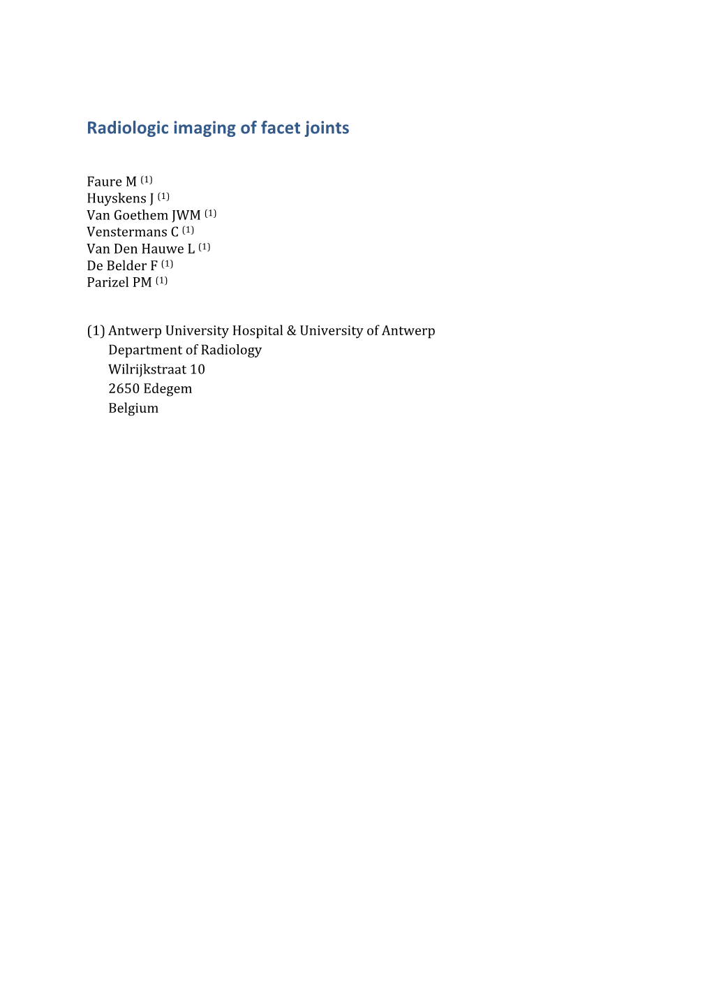 Radiologic Imaging of Facet Joints Final