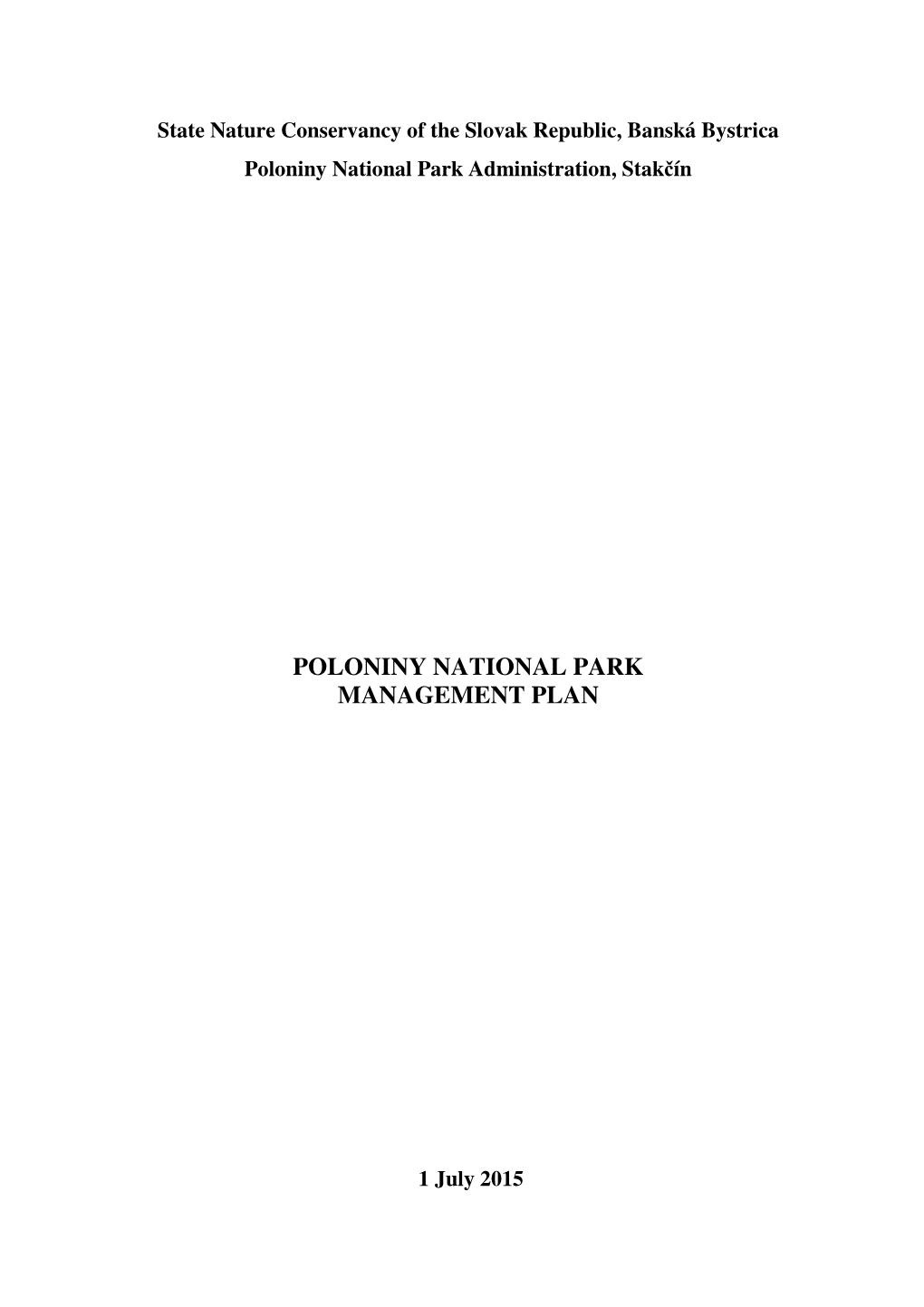 Poloniny National Park Management Plan