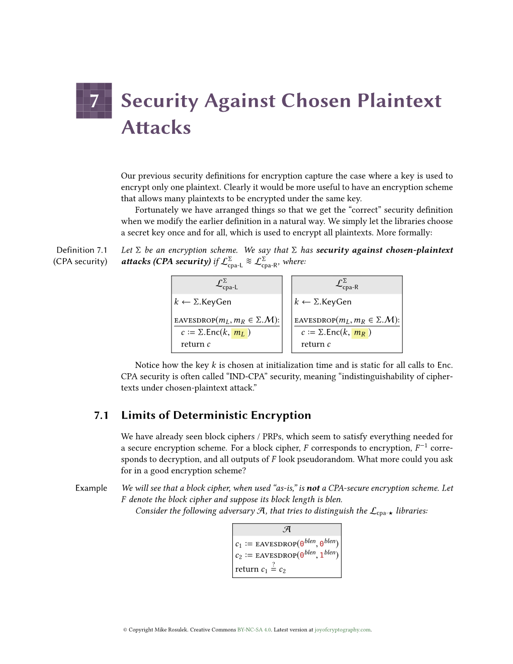 Security Against Chosen Plaintext Attacks