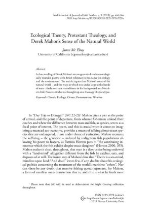 Ecological Theory, Protestant Theology, and Derek Mahon's
