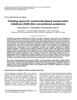 Creating Space for Community-Based Conservation Initiatives (CBCLS)In Conventional Academics