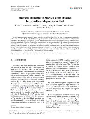 Magnetic Properties of Zno:Co Layers Obtained by Pulsed Laser Deposition Method