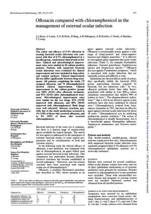Ofloxacin Compared with Chloramphenicol in the Br J Ophthalmol: First Published As 10.1136/Bjo.75.11.675 on 1 November 1991