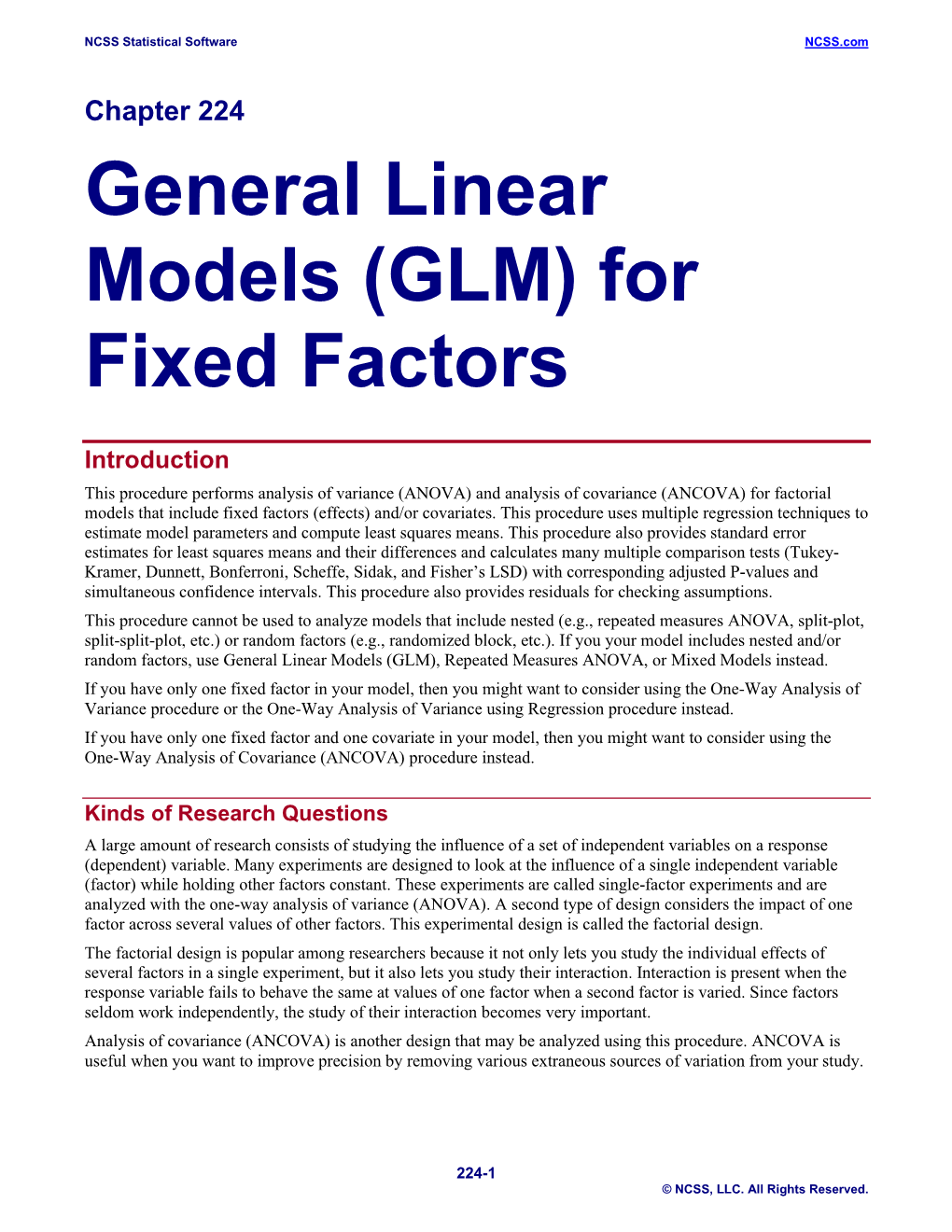 General Linear Models (GLM) for Fixed Factors