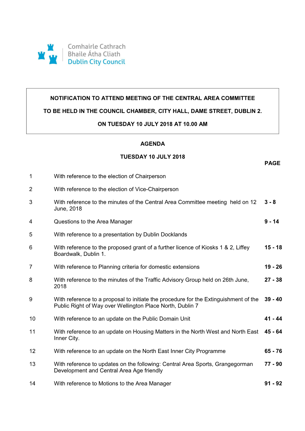 Agenda Document for Central Area Committee, 10/07/2018 10:00