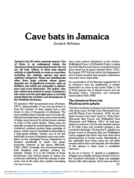 Cave Bats in Jamaica Donald A