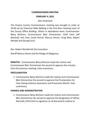 COMMISSIONERS MEETING FEBRUARY 4, 2021 (Live Streamed)