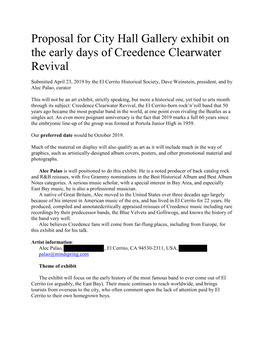 Proposal for City Hall Gallery Exhibit on the Early Days of Creedence Clearwater Revival