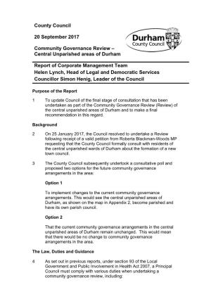 Community Governance Review of the Central Unparished Areas of Durham PDF 2 MB