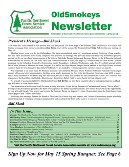 Newsletter Newsletter of the Pacific Northwest Forest Service Retirees—Spring 2011