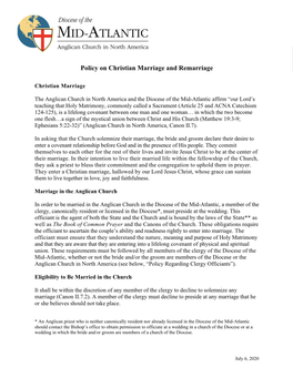Policy on Christian Marriage and Remarriage