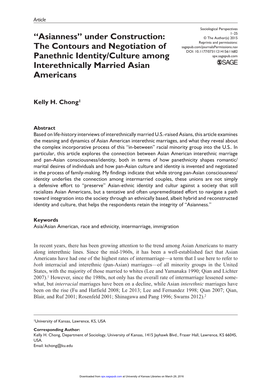 “Asianness” Under Construction: the Contours and Negotiation of Panethnic Identity/Culture Among Interethnically Married