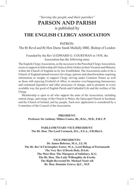 PARSON and PARISH Is Published by the ENGLISH CLERGY ASSOCIATION