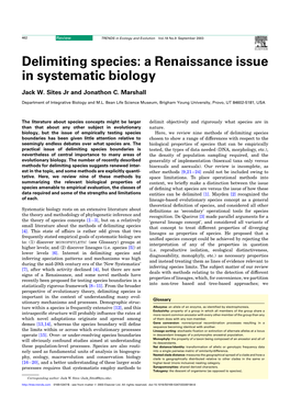 Delimiting Species: a Renaissance Issue in Systematic Biology