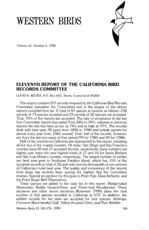 Eleventh Report of the California Bird Records Committee