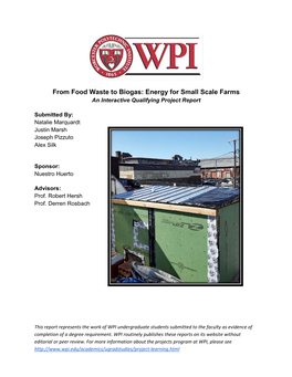 From Food Waste to Biogas: Energy for Small Scale Farms an Interactive Qualifying Project Report