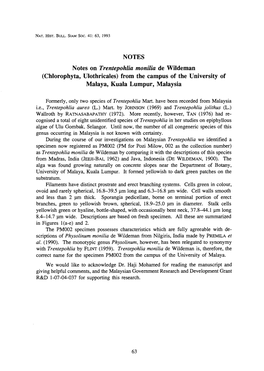 NOTES Notes Notes on Trentepohlia Monilia De Wildeman (Chlorophyta ，Ulothricales) from the Campus of the University of Malaya ，Kuala Lumpur ， Malaysia
