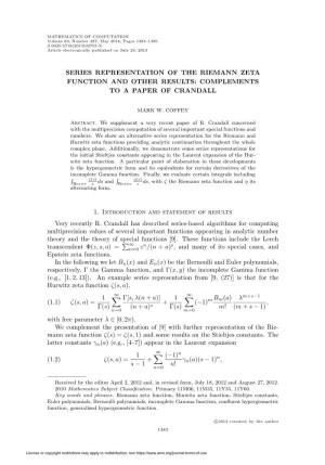 Series Representation of the Riemann Zeta Function and Other Results: Complements to a Paper of Crandall