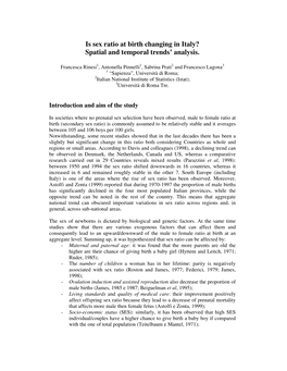 Is Sex Ratio at Birth Changing in Italy? Spatial and Temporal Trends’ Analysis