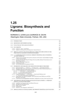1.25 Lignans: Biosynthesis and Function