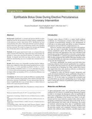 Eptifibatide Bolus Dose During Elective Percutaneous Coronary Intervention