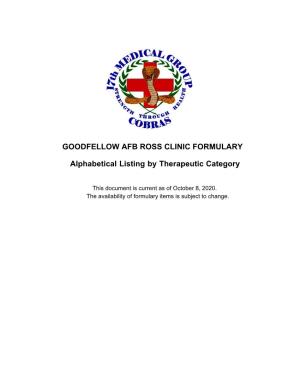 Alphabetical Listing by Therapeutic Category GOODFELLOW AFB ROSS CLINIC FORMULARY