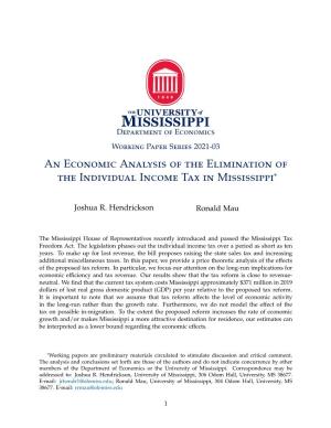 An Economic Analysis of the Elimination of the Individual Income Tax in Mississippi*