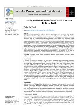 A Comprehensive Review on Picrorhiza Kurroa Royle Ex Benth