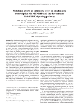 Melatonin Exerts an Inhibitory Effect on Insulin Gene Transcription Via MTNR1B and the Downstream Raf‑1/ERK Signaling Pathway