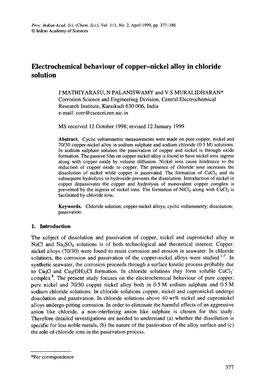 Electrochemical Behaviour of Copper-Nickel Alloy in Chloride Solution