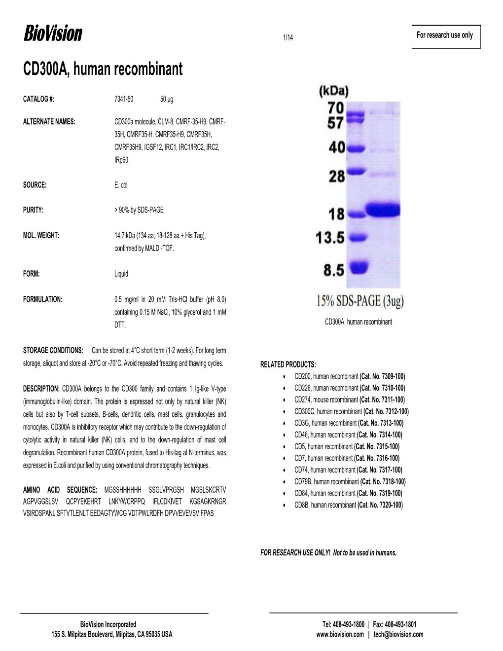 CD300A, Human Recombinant Recombinant Human CD300A