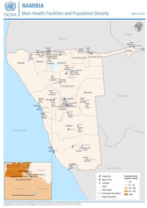 NAMIBIA Main Health Facilities and Population Density March 2020