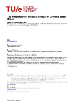 A Critique of Dennett's Design Stance