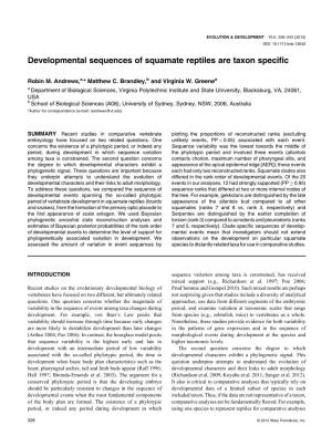 Developmental Sequences of Squamate Reptiles Are Taxon Specific