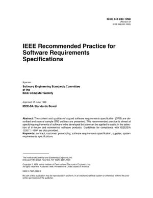IEEE Recommended Practice for Software Requirements Speci~Cations