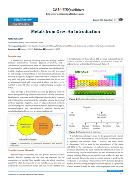 Metals from Ores: an Introduction