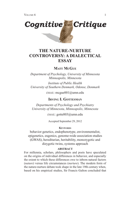 The Nature-Nurture Controversy: a Dialectical Essay