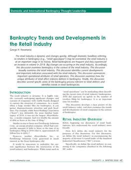 Bankruptcy Trends and Developments in the Retail Industry George H