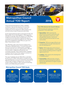 Metropolitan Council Annual TOD Report 2018