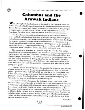 Columbus and the Arawak Indians When Christopher Columbus Landed in the Islands of the Caribbean, About 40 Million People Lived in North and South America