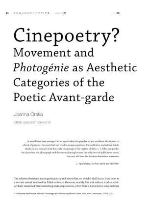 Movement and Photogénie As Aesthetic Categories of the Poetic Avant-Garde