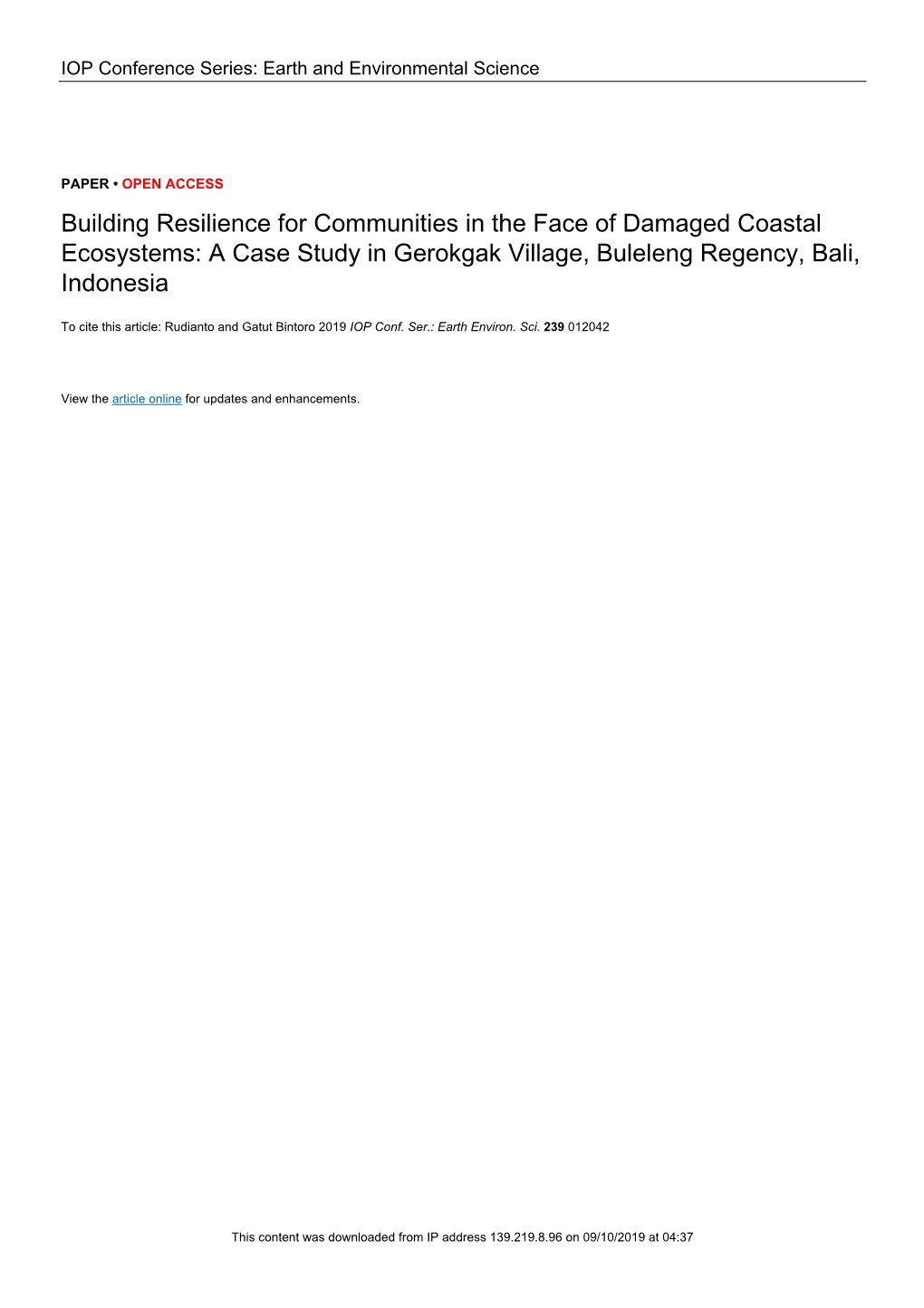 Building Resilience for Communities in the Face of Damaged Coastal Ecosystems: a Case Study in Gerokgak Village, Buleleng Regency, Bali, Indonesia